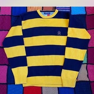 Tommy Hilfiger Bold Yellow and Navy Striped Sweater